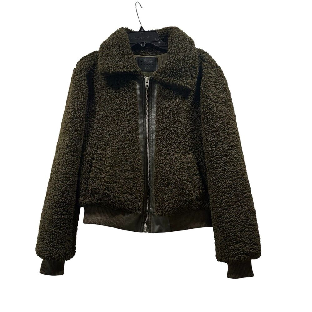 Blank NYC Green Brown Sherpa Bomber Jacket Size M